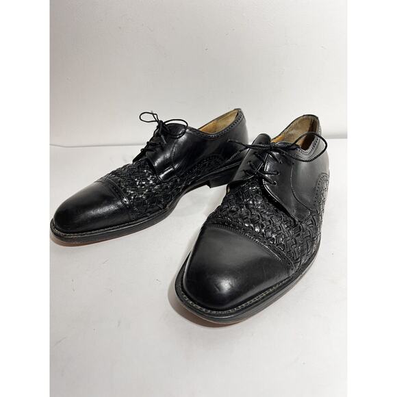 Mezlan EUC Black Leather Cancun Woven Cap Toe Lace Up Dress Shoe Size 10 M